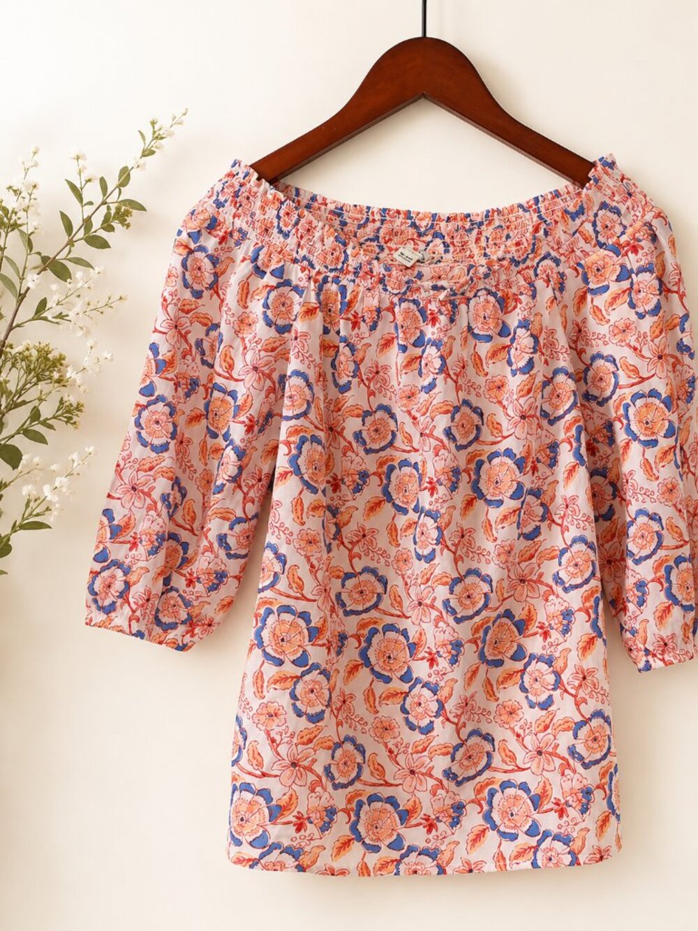 Vineyard Vines Floral Off Shoulder Peasant Blouse Cotton Boho Womens